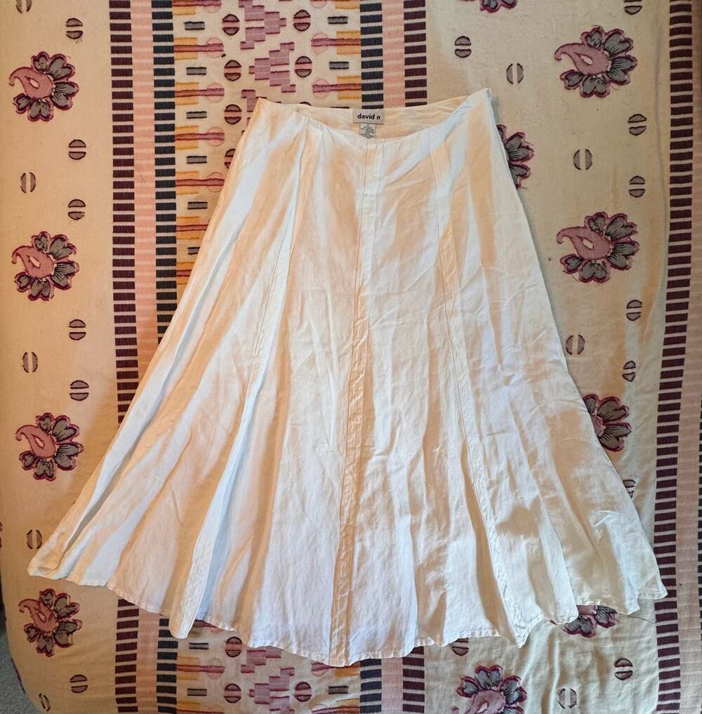 White Linen Blend Midi Skirt Coastal Grandmother Quiet Luxury Cottagecore